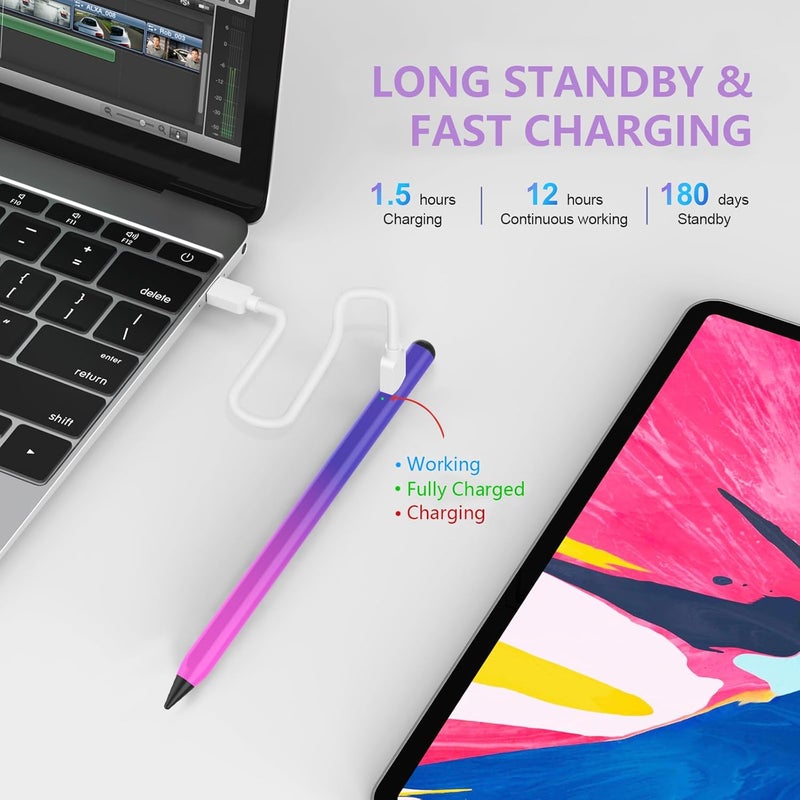 COO ​​​Stylus Pen for iPad 2018-2023 with Palm Rejection, Active Pencil for iPads 10th/9th/8th/7th/6th Gen, for iPad Pro 11/12.9 inch, for iPad Air 5th/4th/3th, for iPad mini 6th/5th Gen(Purple Rose Red) - Image 4